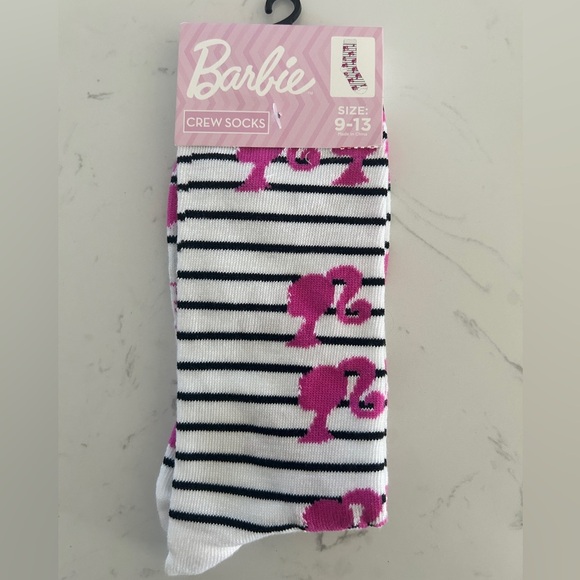 Mattel Barbie Striped Crew Socks, Unisex, Size 9-13- NWT - Picture 2 of 4